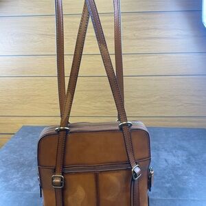 Banuce Fashion Italian Brown Leather Convertible Backpack Shoulder Bag